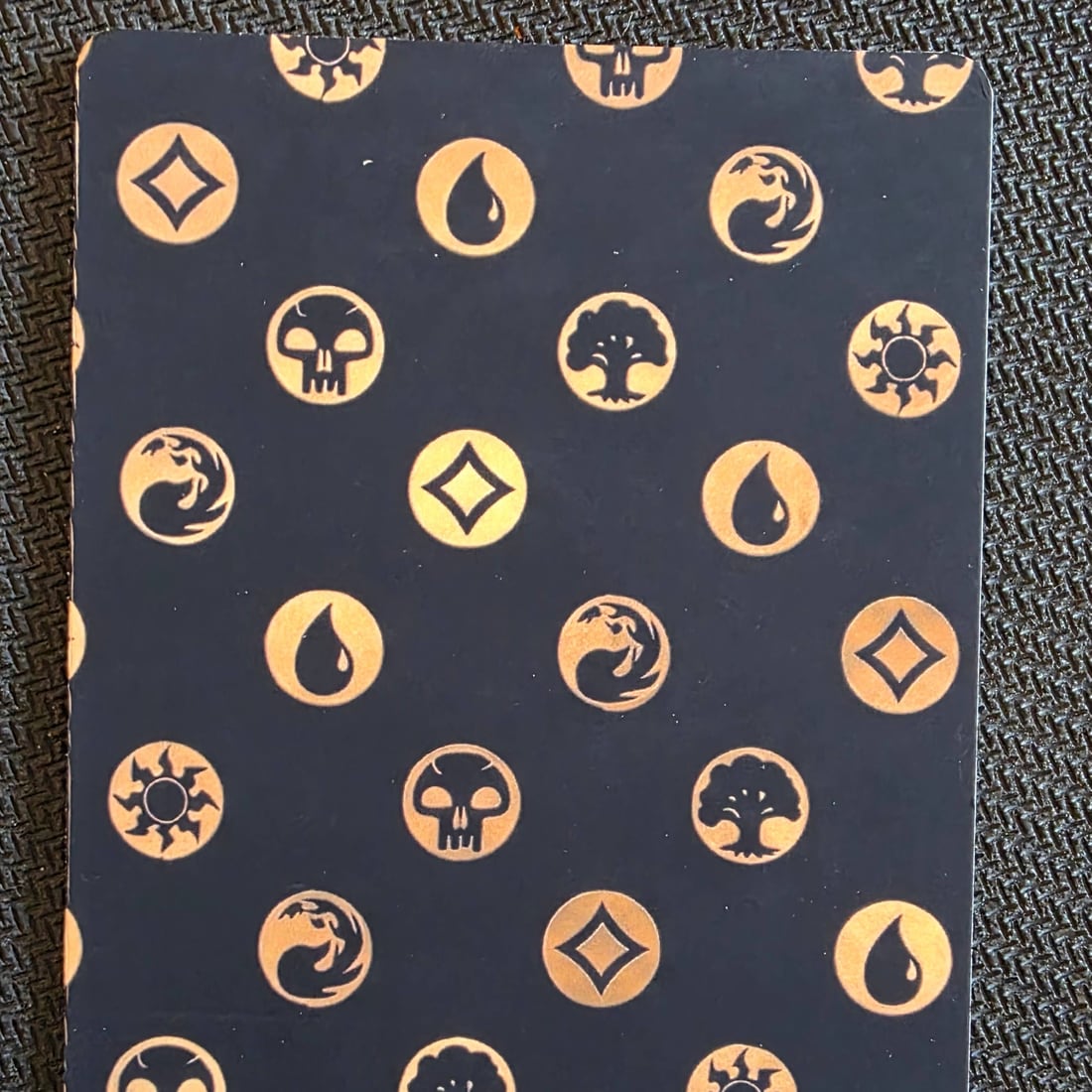 Our custom card back design, close up